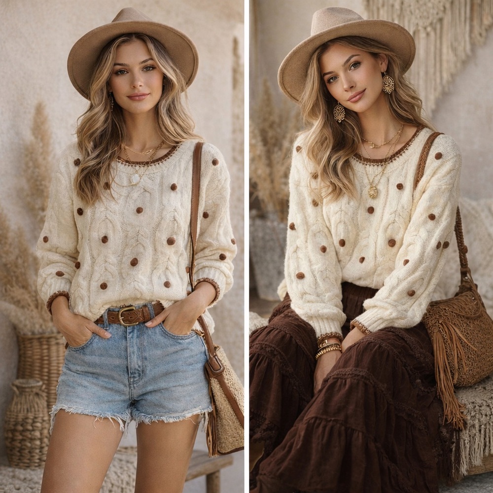 Entro Ivory Sweater with Chocolate Accents